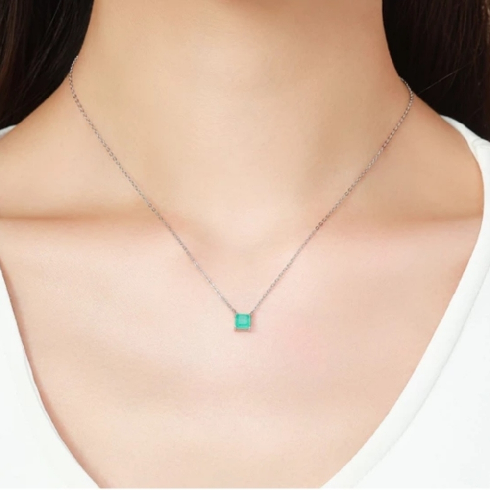 925 Sterling Silver Classic Charm Tourmaline Chain Necklace For Women - Picture 1 of 5